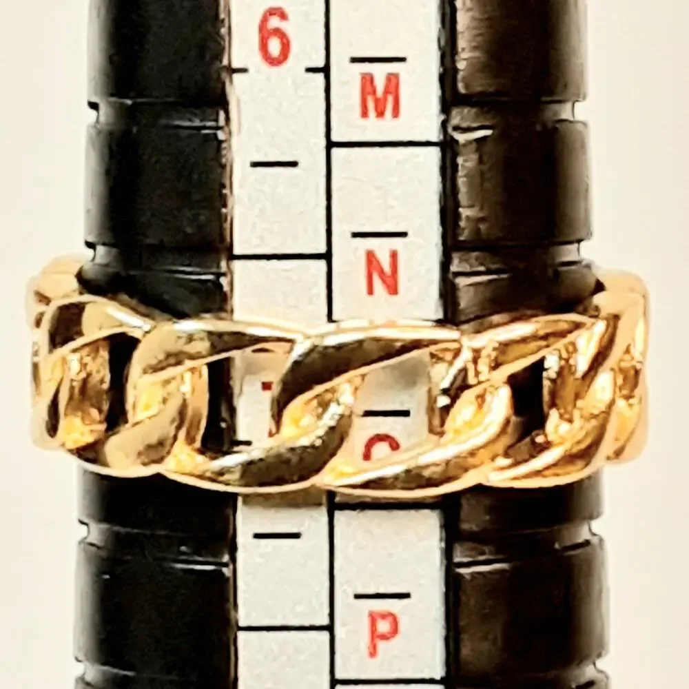 Unisex Gold Tone Cuban Link Band Ring Size 7 Stackable